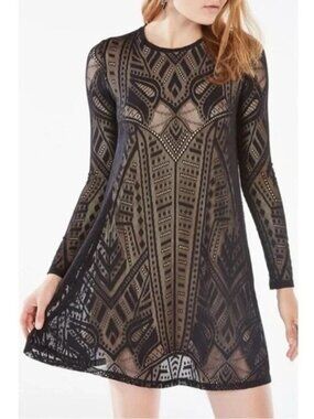 BCBGMAXAZRIA NATYLY Black A Line Lace Dress Size Med